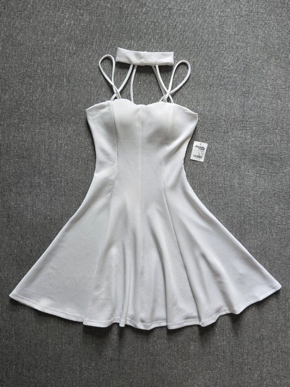 Charlotte Russe Strappy‎ White Caged Skater Halter Dress